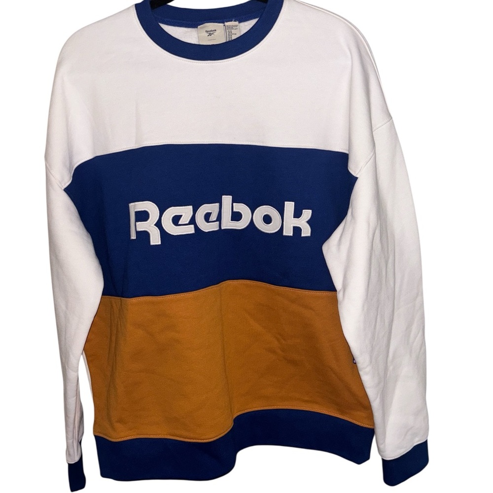 Reebok Men's Colorblock Crewneck Sweater - Blue, White, Gold
